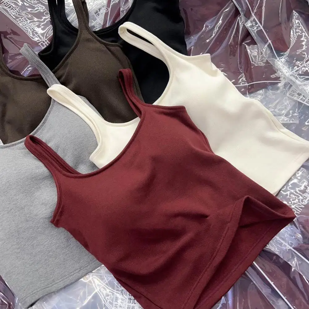

Summer Camisoles Sexy Tank Tops Women Solid Color Casual Top Female Slim Vest Sleeveless Tees With Built In Bra Sling Top Tee