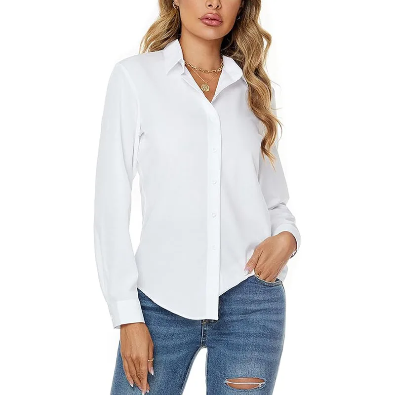 Camicia a maniche lunghe abbottonata elasticizzata da donna