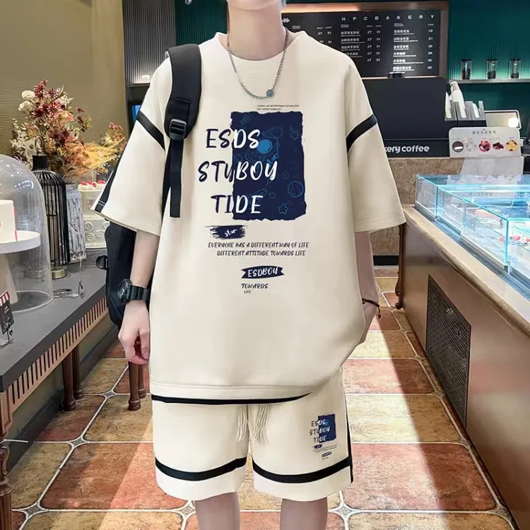 Men's Casual 2-Piece Sportswear Set Streetwear Fashion Tracksuit T-shirts and Shorts Camping Clothes Beach Pant Youth New - view 5