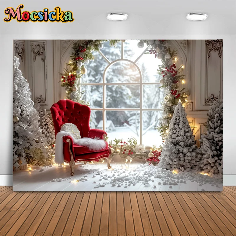 Mocsicka Photography Backdrop Christmas New Year's Eve Party Xmas Tree Sofa Background Family Portrait Kids Studio Photo Prop