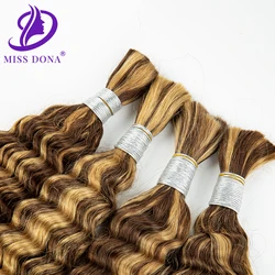 Extensiones de cabello humano a granel resaltado, cabello de onda profunda a granel para trenzado, extensión de cabello humano virgen, uso en salón de belleza