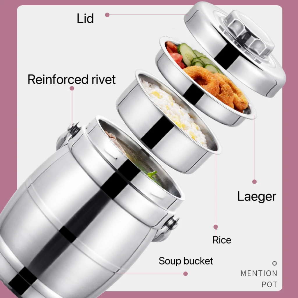 Large Capacity Drum-Shaped Stainless Steel Thermal 10L Lunch Box Warmer Heat Boxes