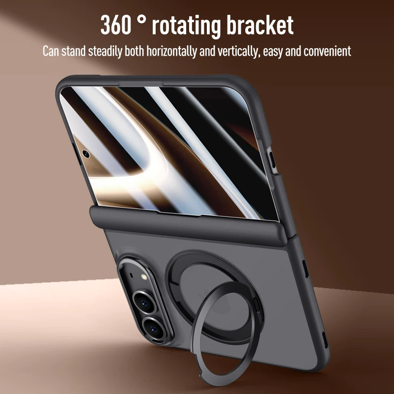For iPhone Duo 5G Case Skin-Friendly Frosted Transparent Rotating Bracket Hinge With Tempered Film Shockproof Cover Accessories