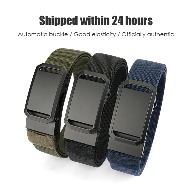 VATLTY Gray Elastic Belt for Men Matte Metal Automatic Buckle Casual Belt Soft Genuine Nylon Adjustable Stretch Girdle Strap
