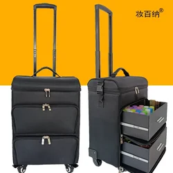 Large Capacity Canvas Makeup Box Women Nail Cosmetic Bag Beauty Suitcase Trolley Large Cosmetic Makeup Box Professional