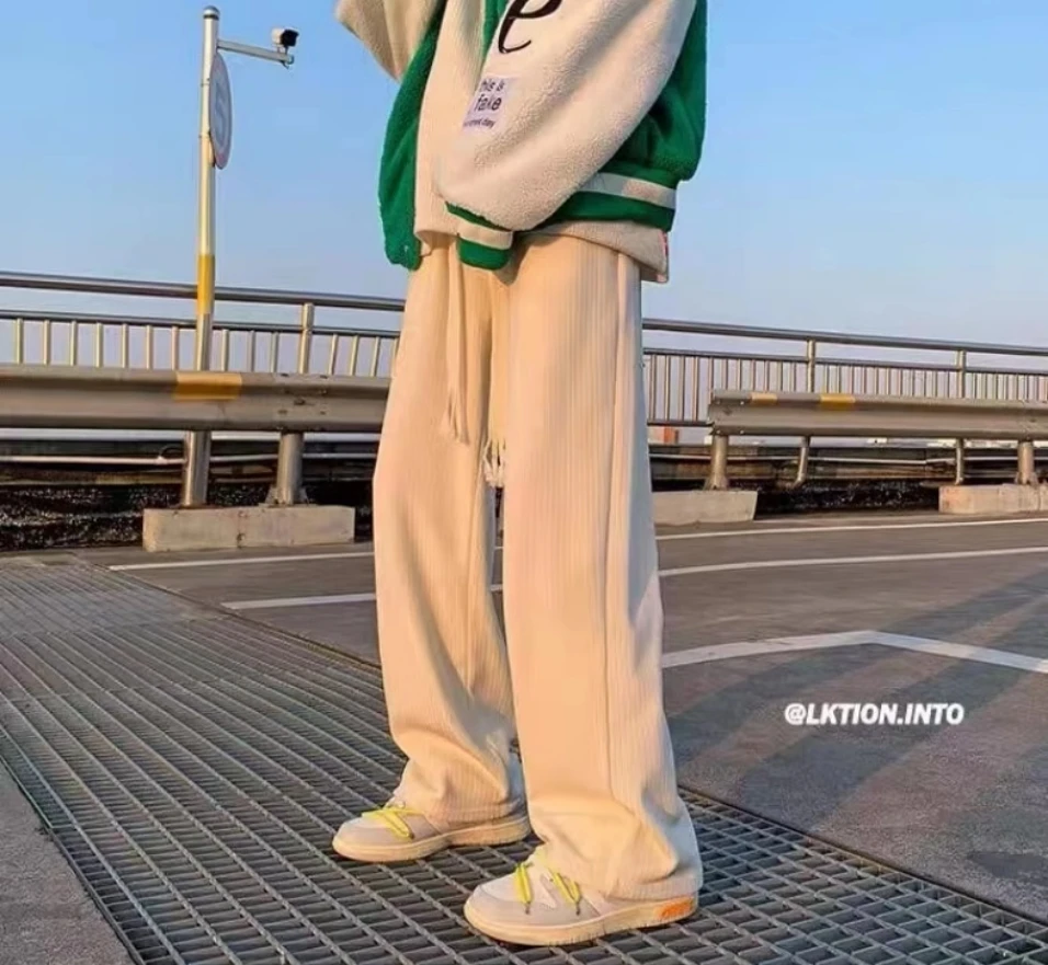 

Solid color all-in-one pants High street fashion brand straight underpants men Spring and autumn oversize wide leg pants
