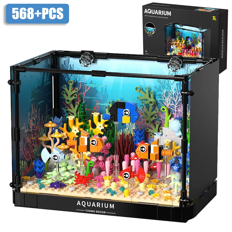 

2024 NEW MOC 568pcs Clownfish Coral Fish Tank Model Building Blocks DIY Aquarium Fish Tank Bricks Toys For Children Gifts