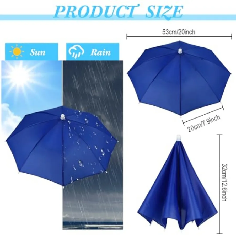 20 Pieces Umbrella Hat for Adults Waterproof Head Umbrella Cap for Beach Fishing Hiking Camping view 2