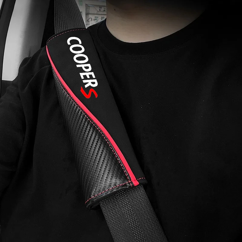 

2Pcs Leather Car Safety Belt Cover Shoulder Protector Pads for MINI COOPER WORKS S Logo R50 R52 R53 R56 R57 R58 R60 Accessories