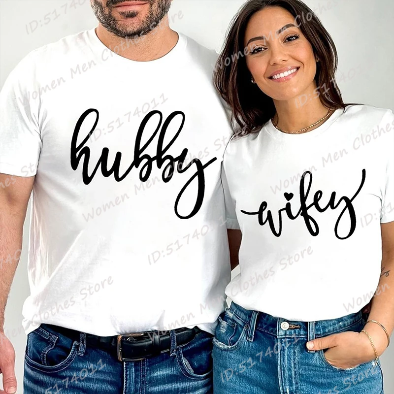 

Matching T-shirts For Couples For Him And Her Hubby and Wifey Graphic T-Shirts Short Sleeve Casual Soft Tops Crew Neck Tee Shirt
