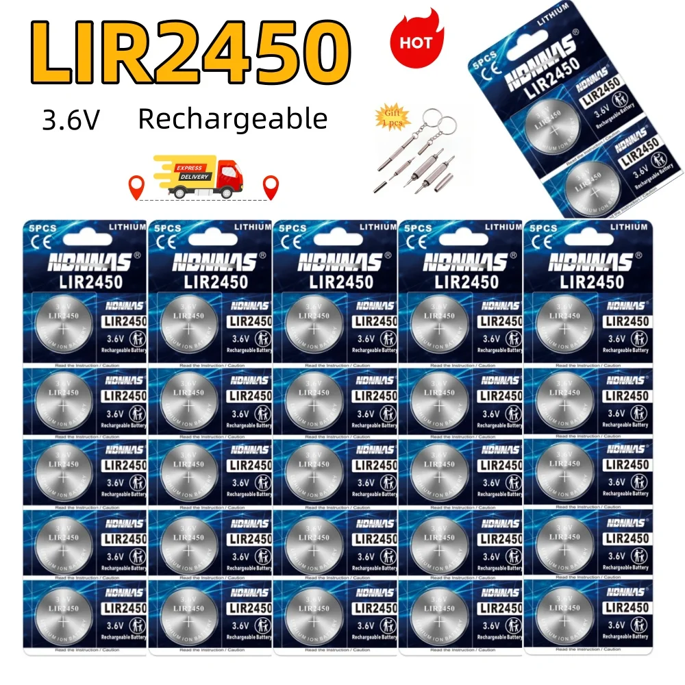 LIR2450 بطاريات 2450 قابلة للشحن 3.6 فولت قدرة عالية 120 مللي أمبير بطارية ليثيوم عملة زر استبدال CR2450