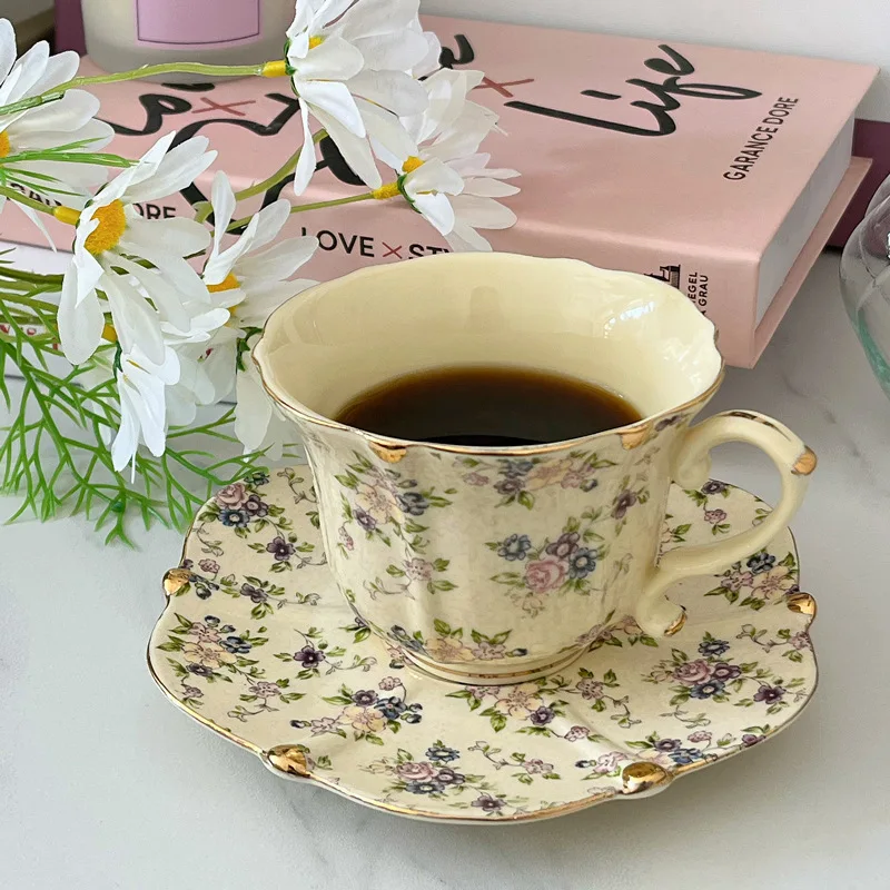 French Ceramic Coffee Cup Saucer Fine Small Flower Mug English Afternoon Camellia Flower Tea Cup Tea Set Accessories Milk Mug