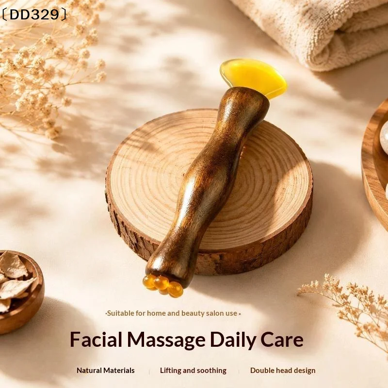 2 In1 Facial Massager Small Lotus Pod Wooden Facial Relaxation Equipment No Paint Eye Massage Stick Facial Skin Care〔DD329〕