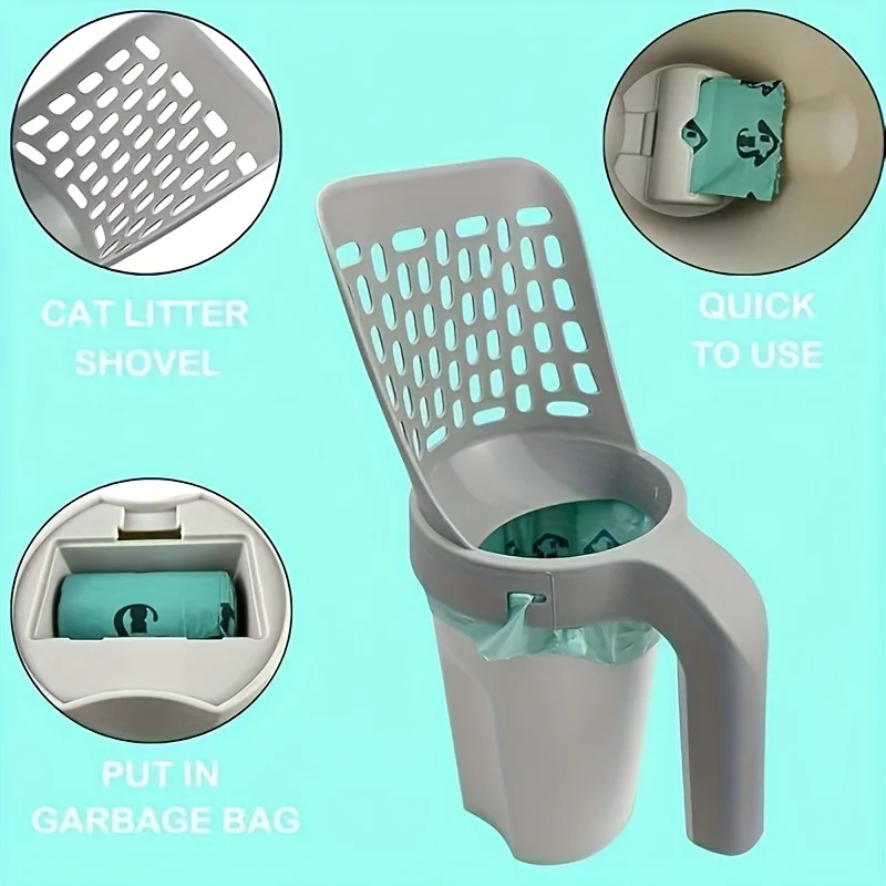 Colher de areia para gatos de grande capacidade – Design fácil de limpar com forro de impressão de pata, eliminação de resíduos de animais de estimação que economiza espaço para uso doméstico