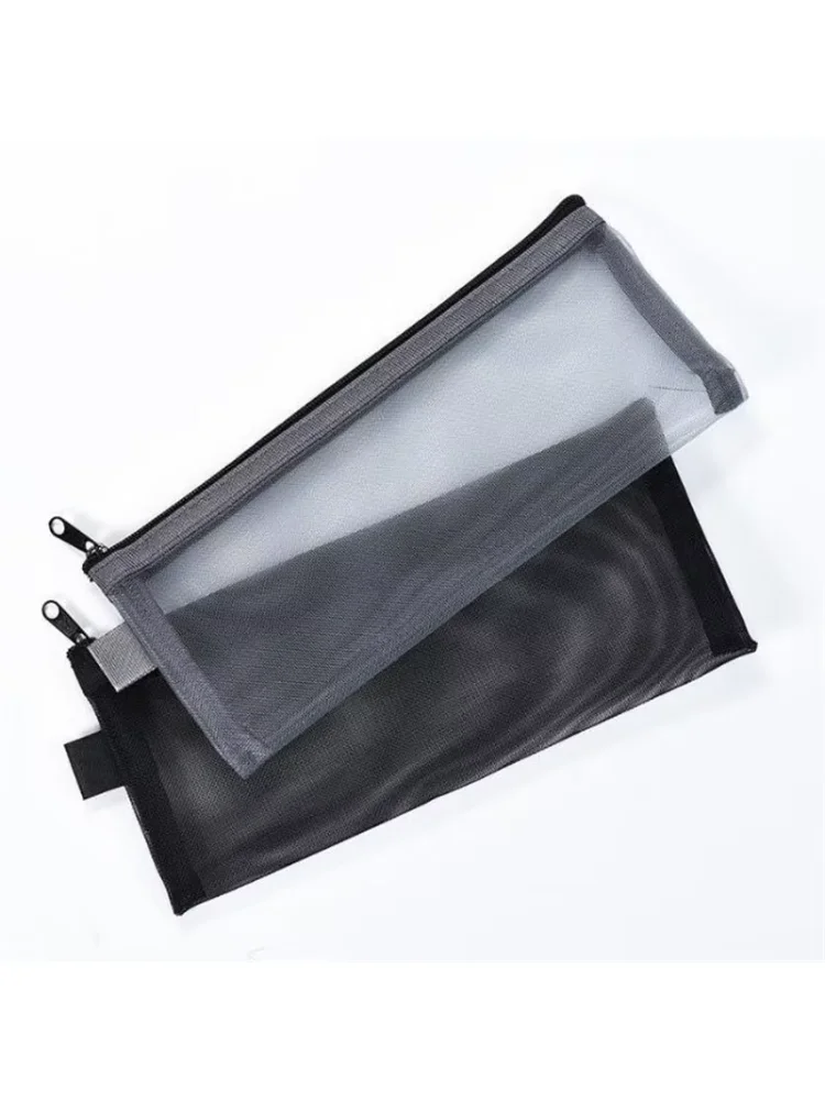 Simple Transparent Zipper Pencil Case Mesh Cosmetic Storage Bag Clear Stationery Bag Nylon Makeup Pouch Portable Travel Handbag
