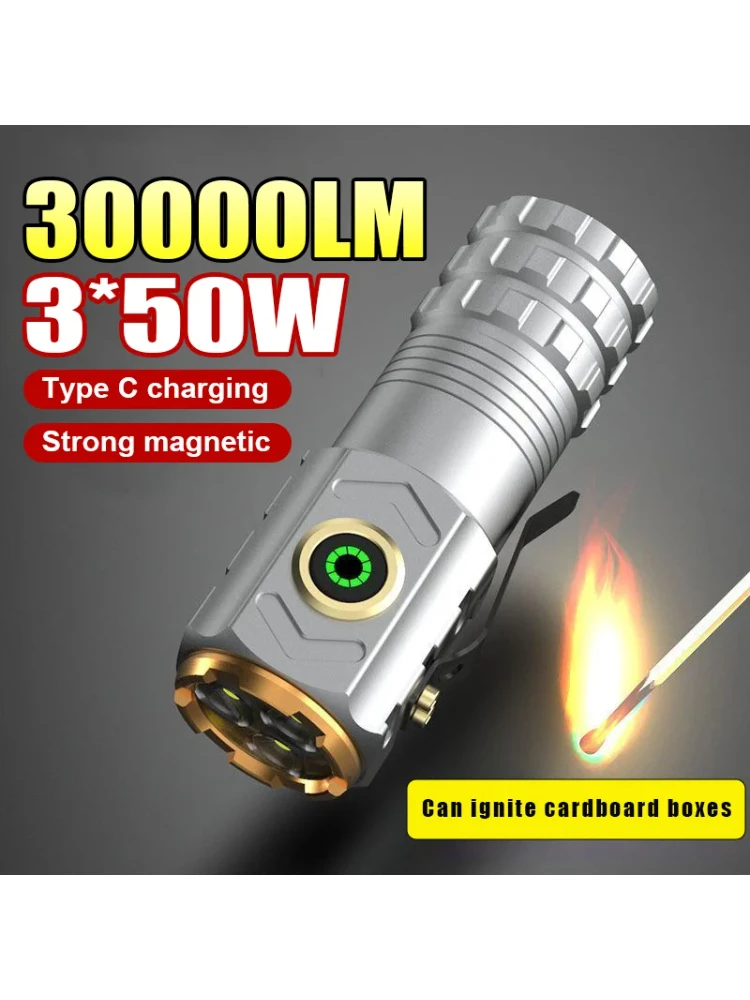 

Portable Strong Light Flashlight Strong Magnetic Mini Multi-functional Rechargeable Torch Super Bright 3*50W LED Emergency Torch