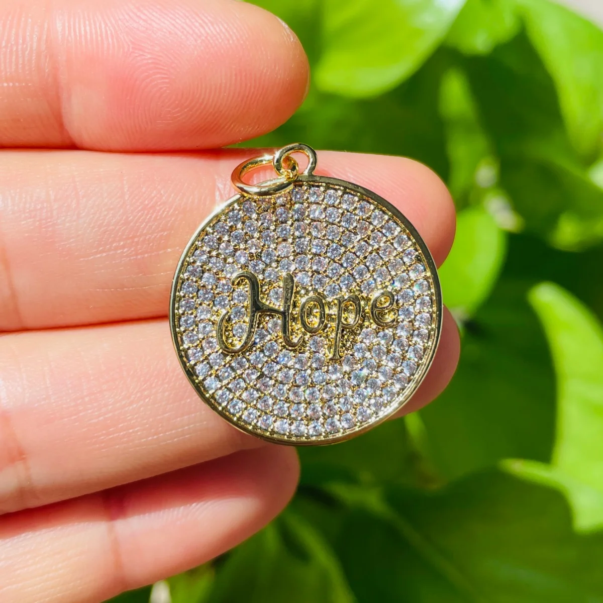 5pcs Hope Words Cubic Zirconia Pave Disc Charms Gold-Plated Letter Pendants Women Bracelet Men Necklace Jewelry Accessory Supply