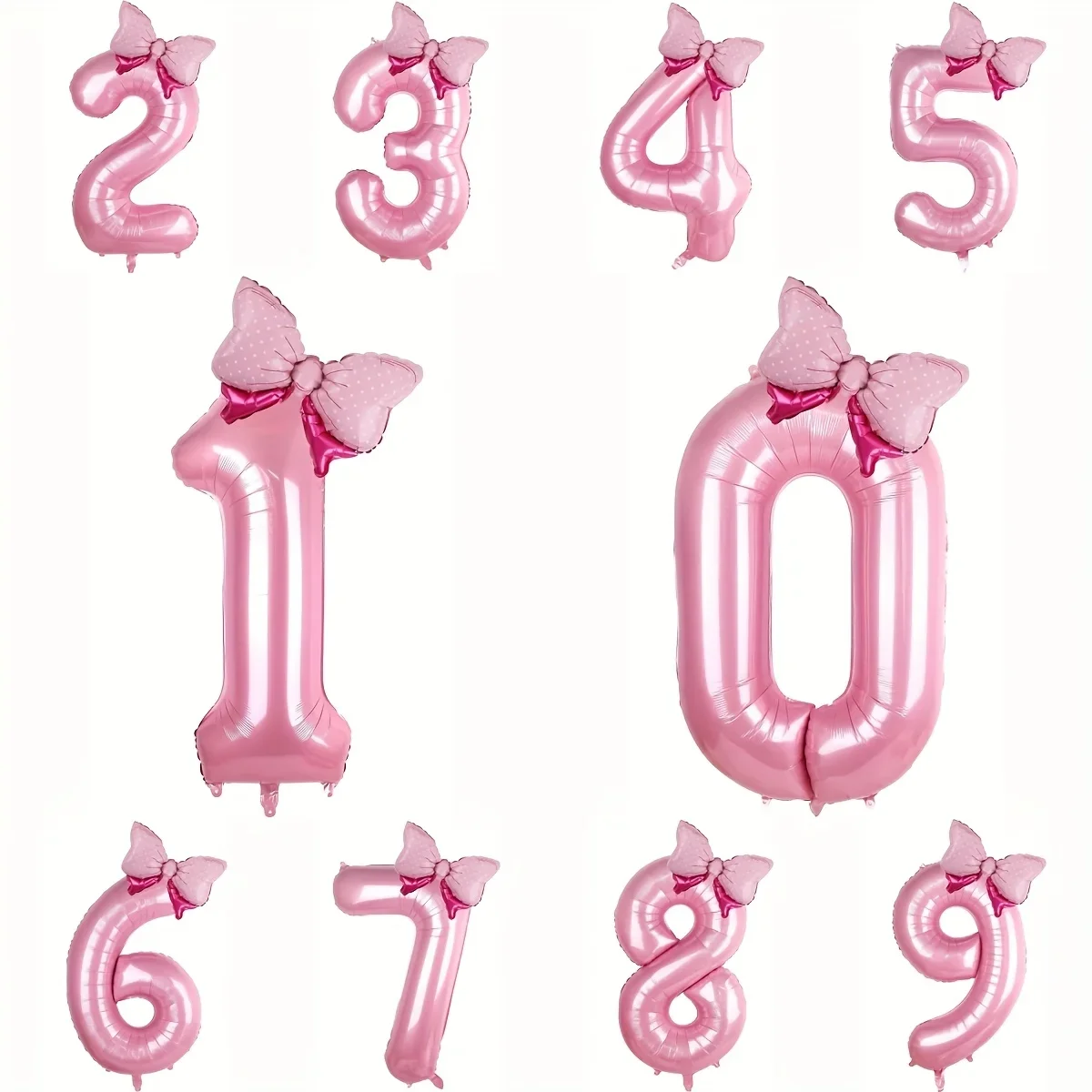 Pink Bow Balloons 32 Inch Pink Number 0-9 Balloon Jumbo Number Birthday Balloons for Girls, Mini Bowtie Foil Balloon for Princes