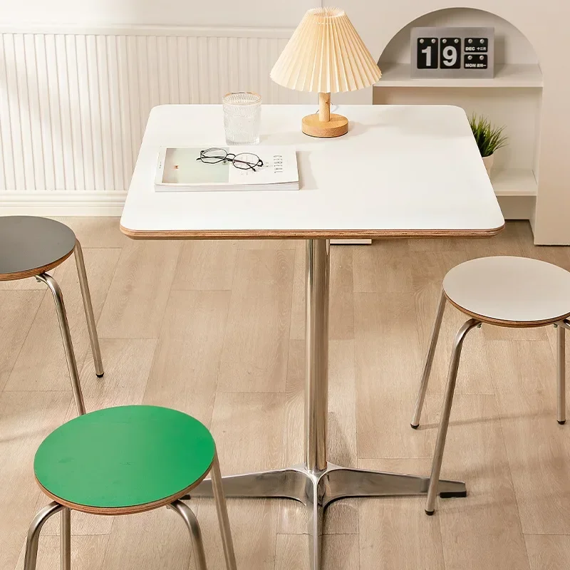 Nordic dining table green stainless steel dining table round table ins wind vintage solid wood multi-layer conference negotiatio
