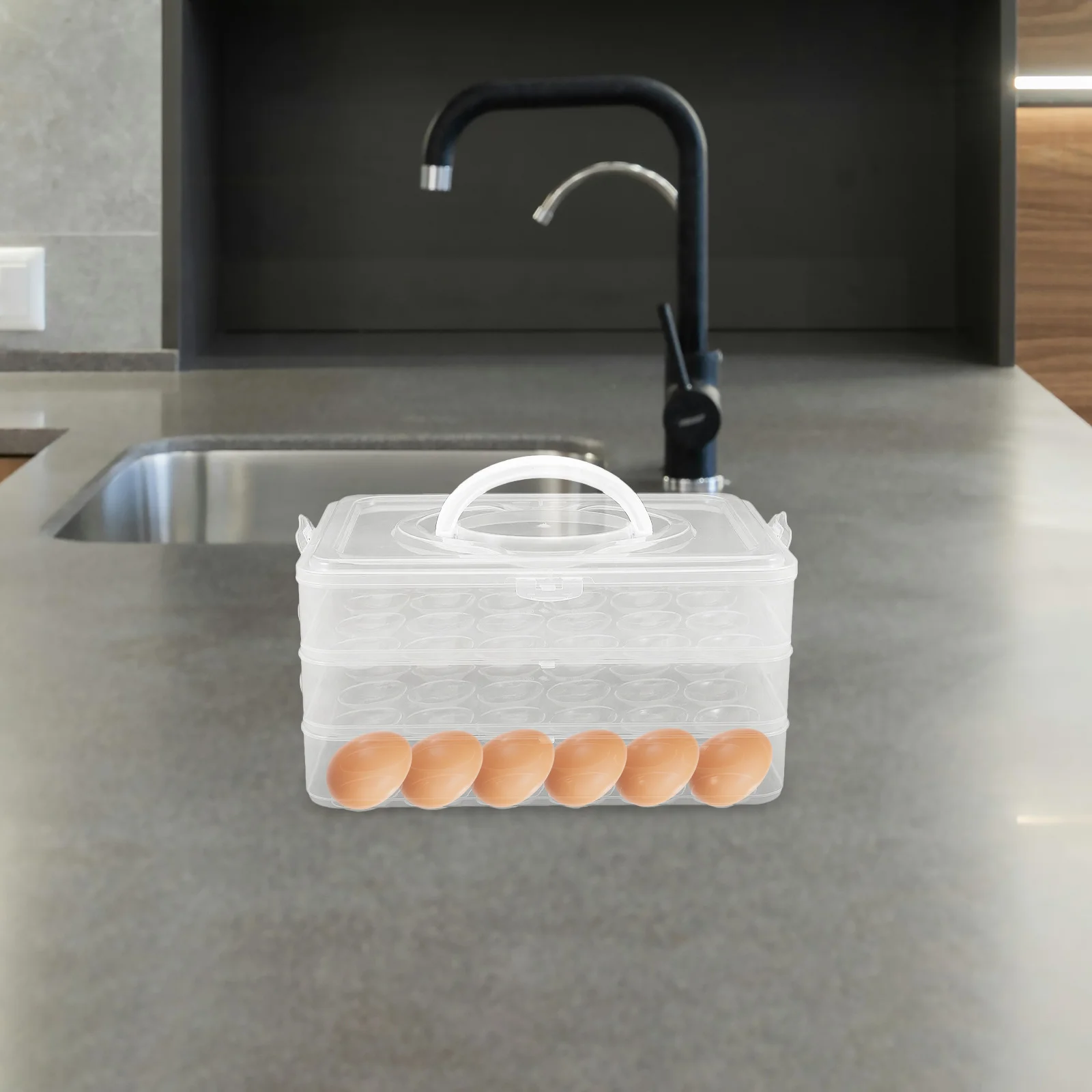

Portable 3 Layer Egg Tray Transparent Lid Stackable Container for Refrigerator Party Holidays Large Capacity Egg Holder
