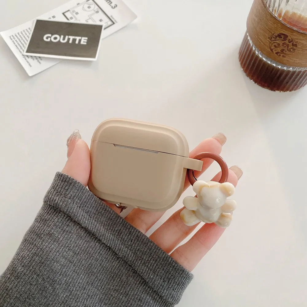 Fashion Chocolate Khaki Case For Apple Airpods Pro Case Soft Silicone Earphone Cover For Airpods 3 2 1 Cases With Bear Keychain