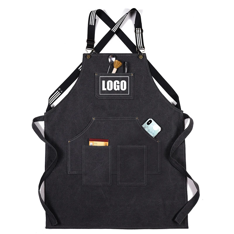 Hot Professional Custom LOGO Men Women House Kitchen Chef Baking Adult Restaurant Uniform  Beauty Nails Salon Denim Canvas Apron