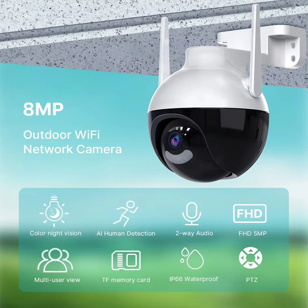 KKOREX 4K 8MP WiFi PTZ IP Camera AI Human Detection Two-Way Audio Video Surveillance ICSEE Outdoor Wireless Security CCTV Camera