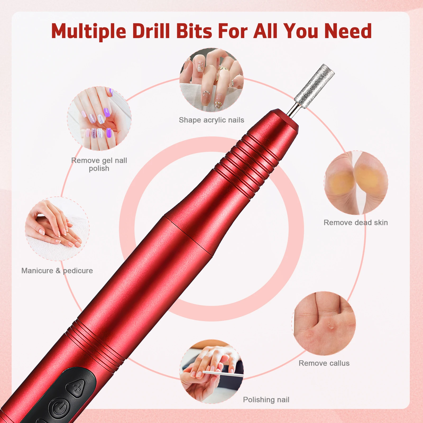 

Electric File Kit Manicure Drill Tool Polishing Trimmer Shaper Portable Multi-Functional Drill Machine For Women Nail Tools Nail