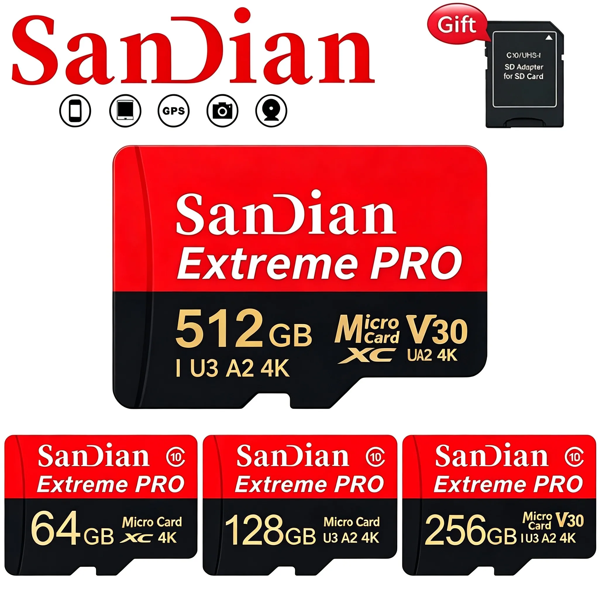 Micro TF SD Card 512GB 64GB 256GB 32GB SD Cards TF Cards Memory Card V30 U1 for Laptop/Desktop/Router/VR Headset/MP4 Player