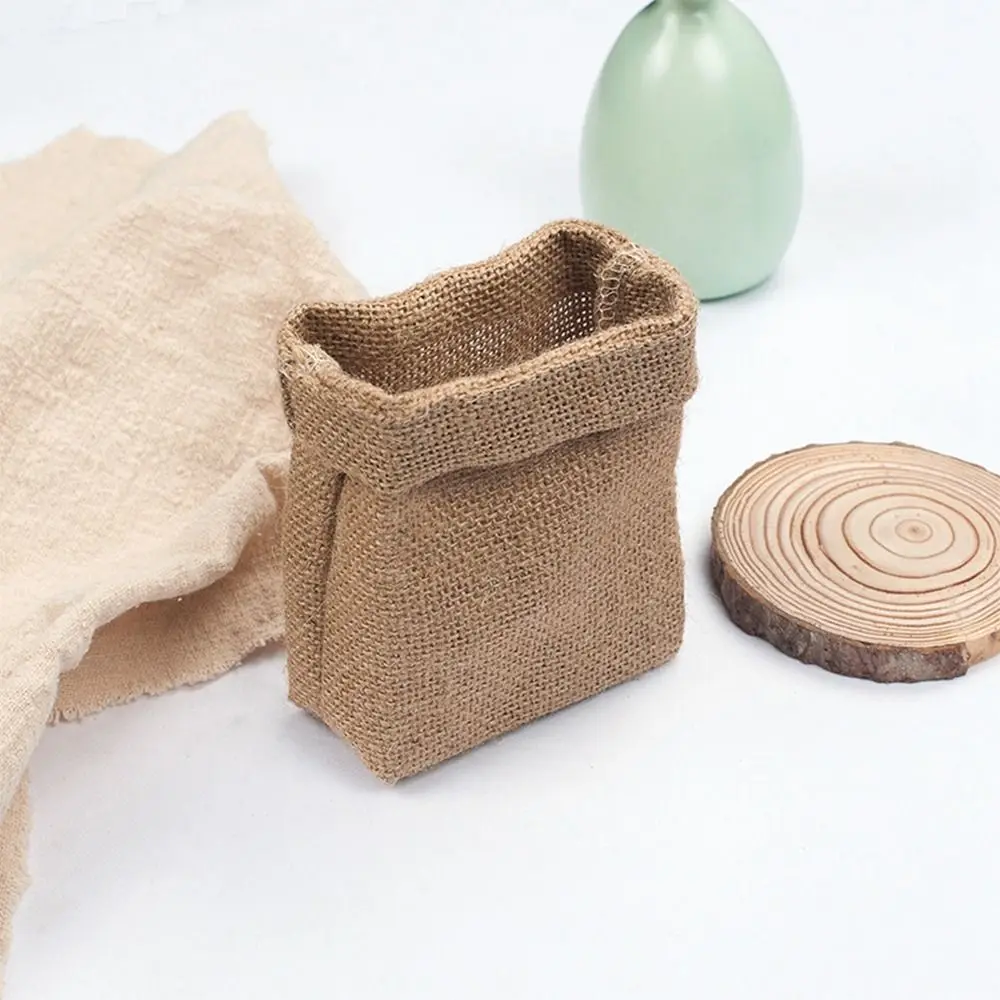 Little Cloth Jute Bag Fashion Natural Simple Cotton Linen Grains Bags Portable Cotton Burlap Bag Coffee Beans