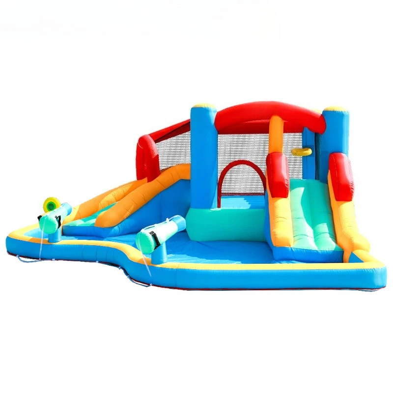

Outdoor children's large castle children's playground children's inflatable castle water jet slide pool combination