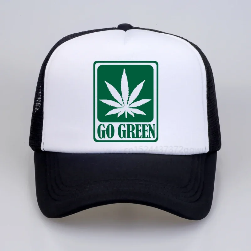 

summer Maple Leaves print Baseball Men women Hemp Weed Green Trucker hat Men cool mesh Breathable snapback hats