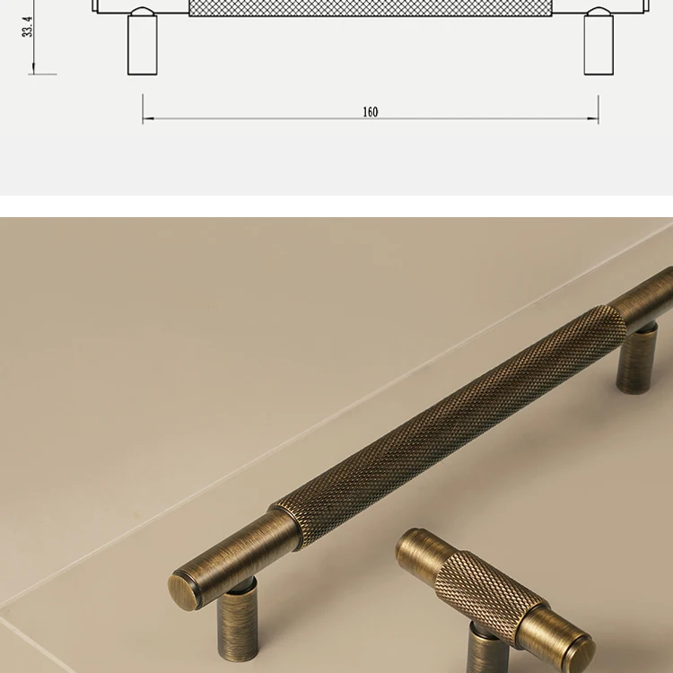 Dooroom Möbelgriffe aus massivem Messing, Kreuzrändelung, Schrank, Kleiderschrank, Kommode, Schuhschublade, Schrankknöpfe, T-Bar-Hardware-Griff – Detail 4