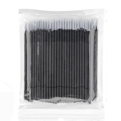 Imagen 2 del producto 100 unids/bolsa cabeza larga Micro cepillos pestañas máscara hisopo cepillo de extensión de pestañas para aplicador de maquillaje varitas