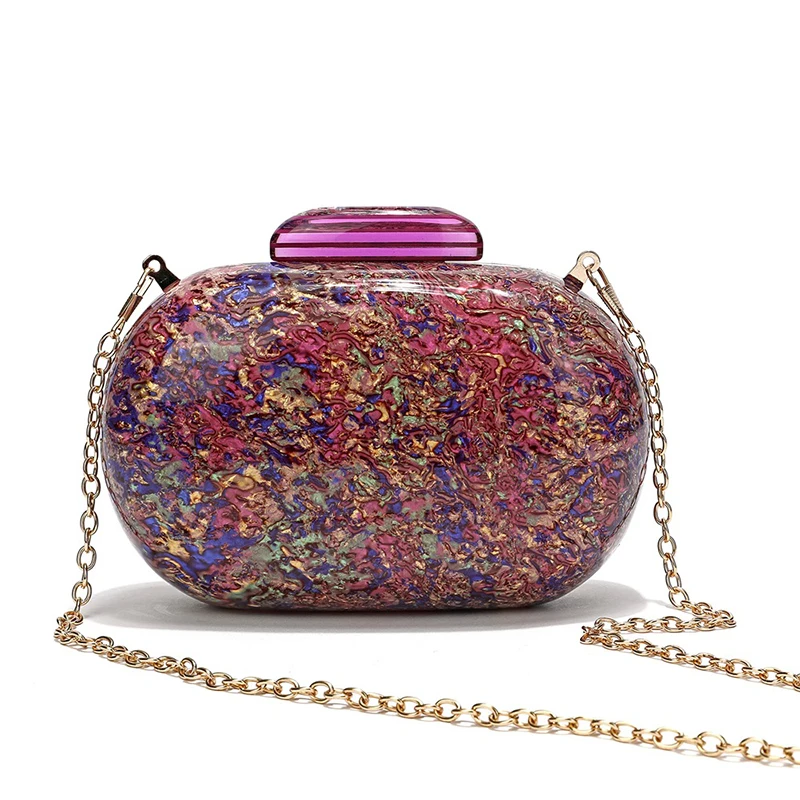 New Fashion Purple Handbags Round Marble Acrylic Evening Bags Luxury Brand Clutch Purse Wedding Party Women Wallet Messenger Bag - Image 3