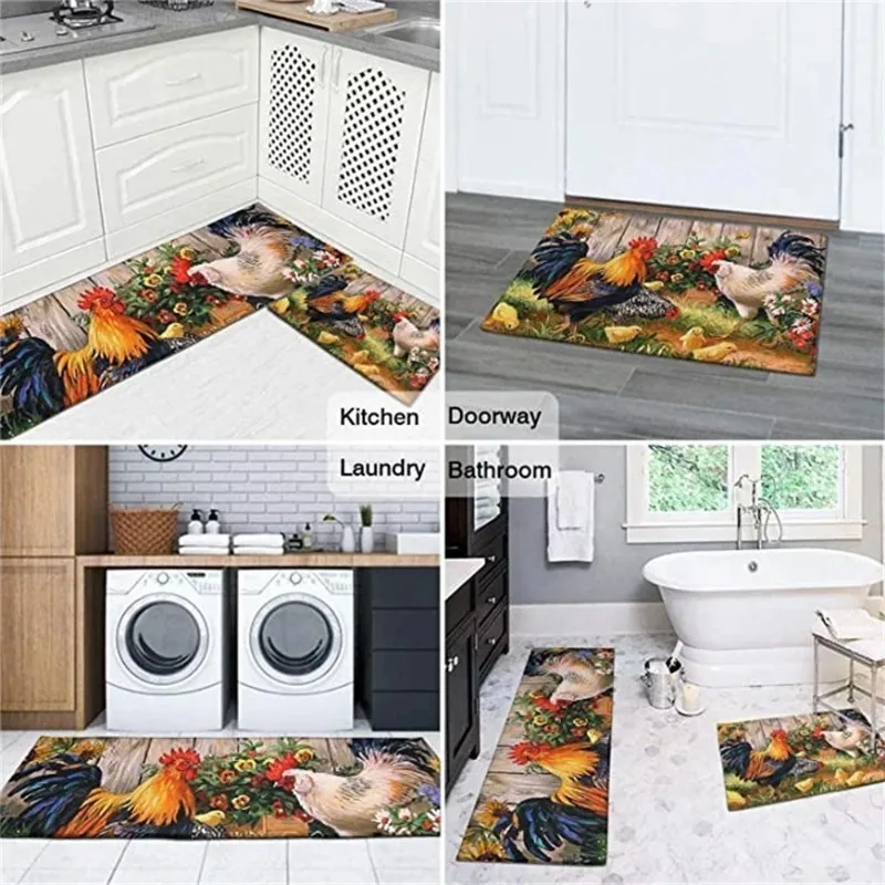 Sunflower Rooster Kitchen Floor Mat Decor Hallway Balcony Runner Rug Carpet Living Room Farmhouse Chicken Kitchen Mat Decor
