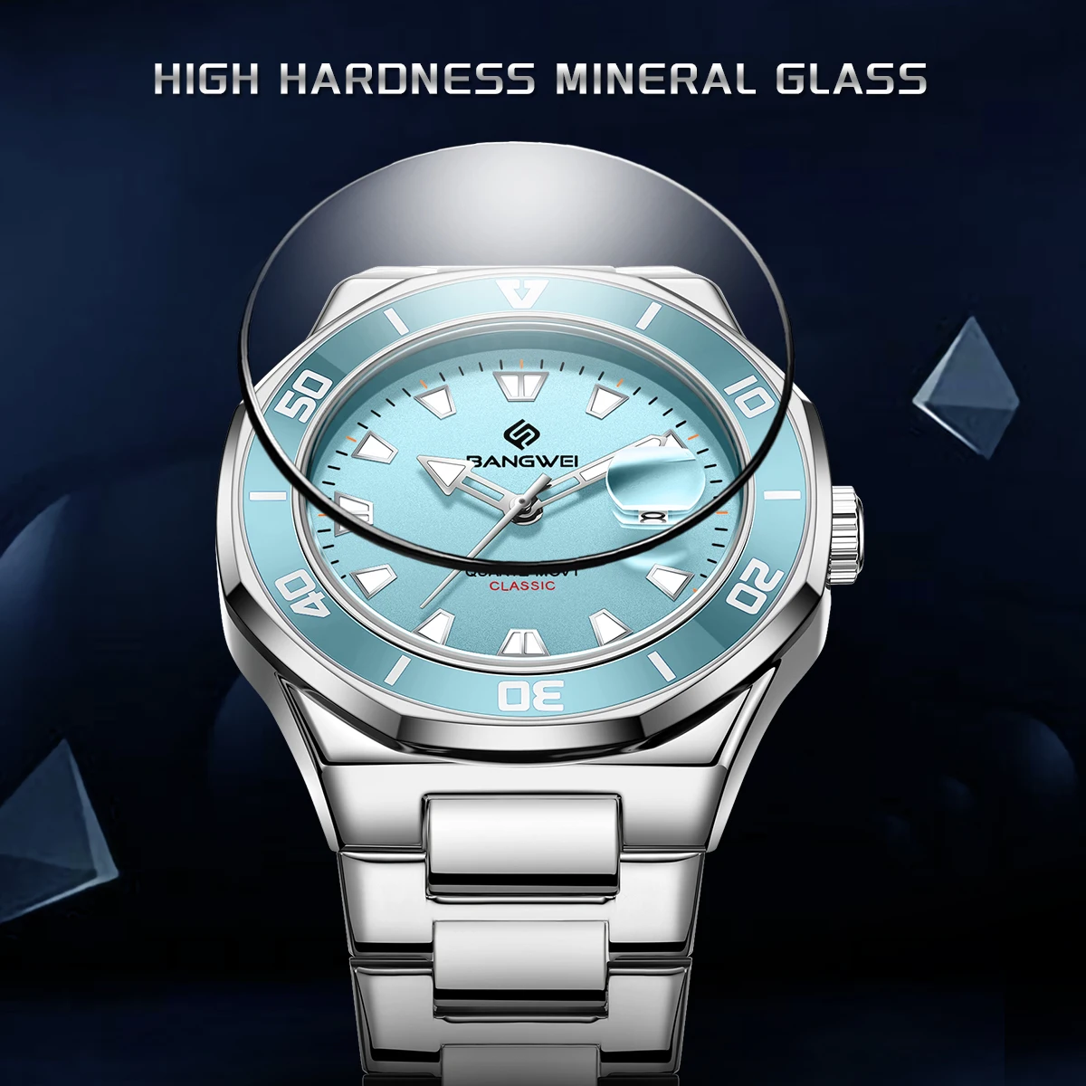 Reloj BANGWEI para hombre, relojes deportivos de cuarzo luminosos de acero inoxidable resistentes al agua de lujo para negocios, reloj de pulsera para hombre + caja