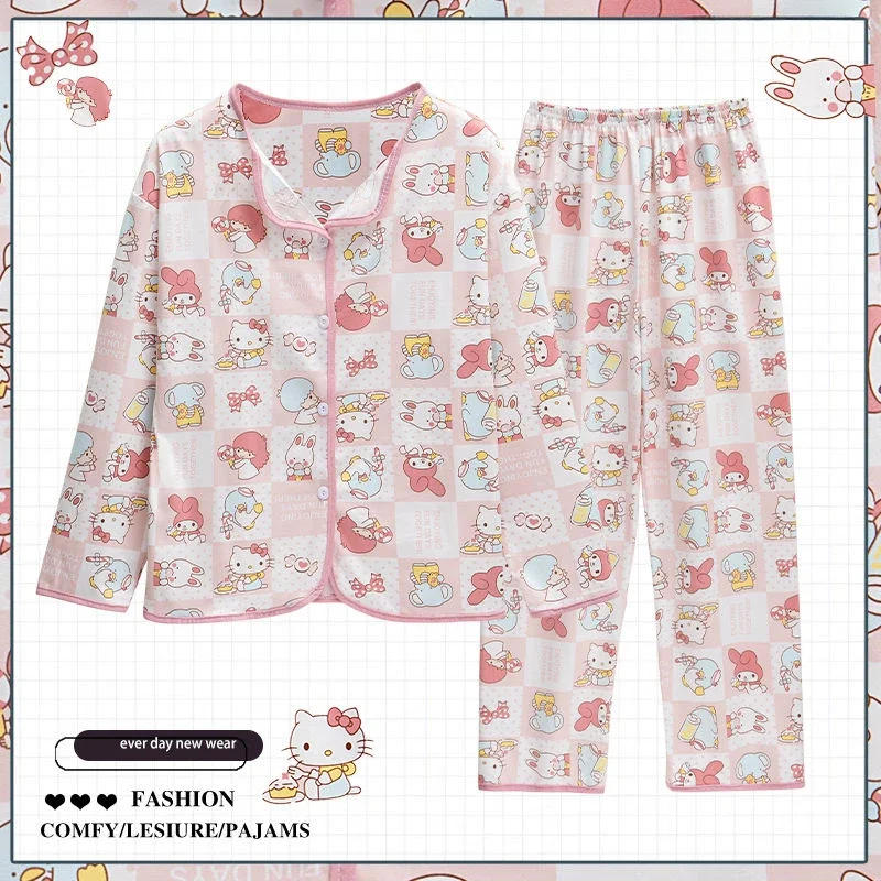 

Sanrio Hello Kitty My melody Kuromi, милые весенне-осенние брюки с длинными рукавами и принтом, домашняя одежда, милый носимый костюм с лацканами