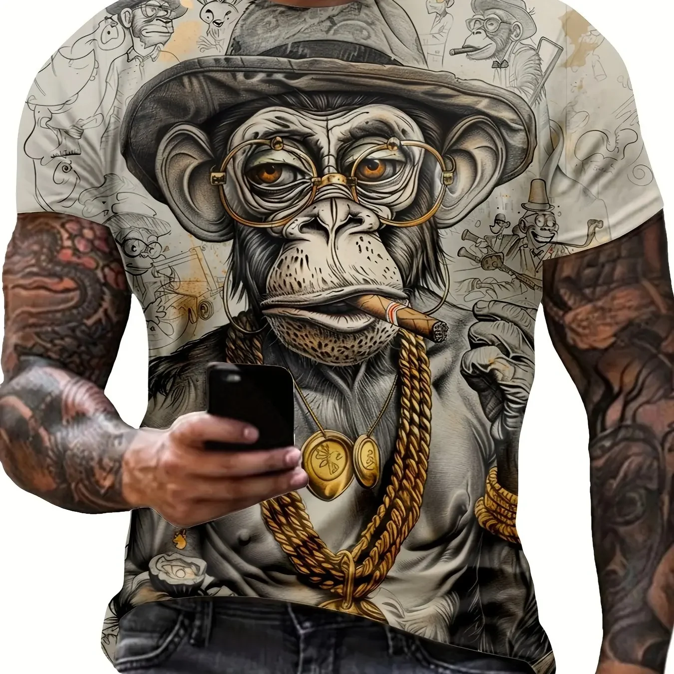 

Men's Monkey Graphic Print T-shirt Casual Short Sleeve Crew Neck Tee Men's Clothing For Summer Outdoor Sportswear Mens Tshirts