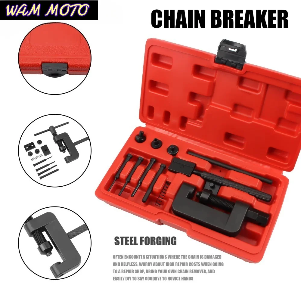 Universal Chain Repair Tool Set Motorcycle Heavy Duty Splitter Link Riveter Set Cam Drive Chain Breaker Chain Breaker Tool Kit