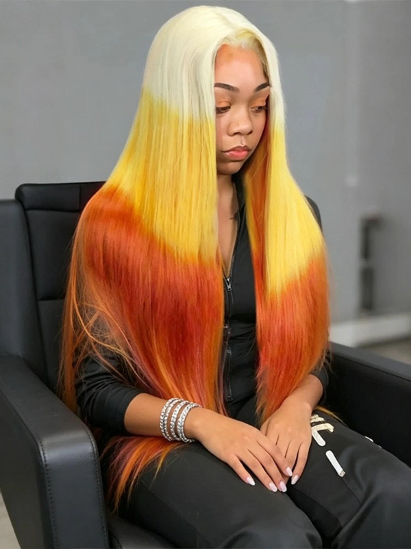 613 Yellow Orange Ombre Color Wig 13x4 Transparent Lace Frontal Human Hair Wig for Women Halloween Wig Long Human Hair
