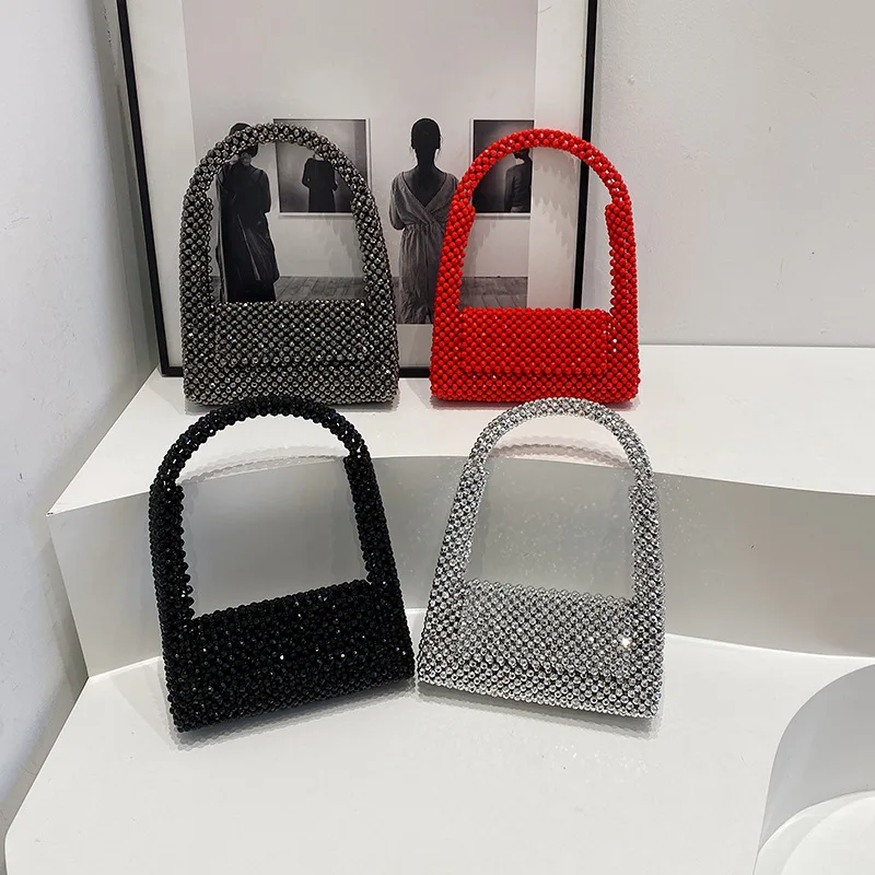 

High Quality Acrylic Beaded Handmade Women Handbag Fashion Hobo Bag Wedding Party Clutch Purse Beads Beading Woven Shoulder Bag