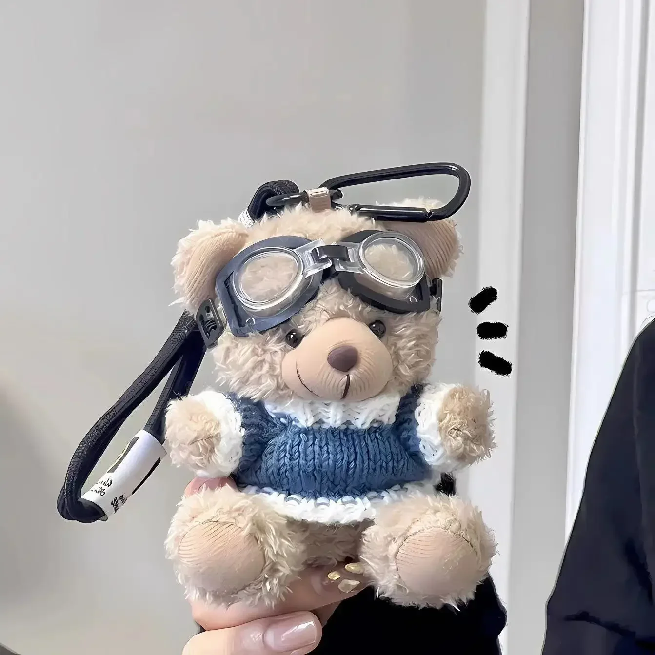 Cool Pilot Teddy Bear Keychain Curly Plush Bear With Goggles Knit Sweat Backpack Charm Fashion Couple Gift For Teen Girls Women view 5