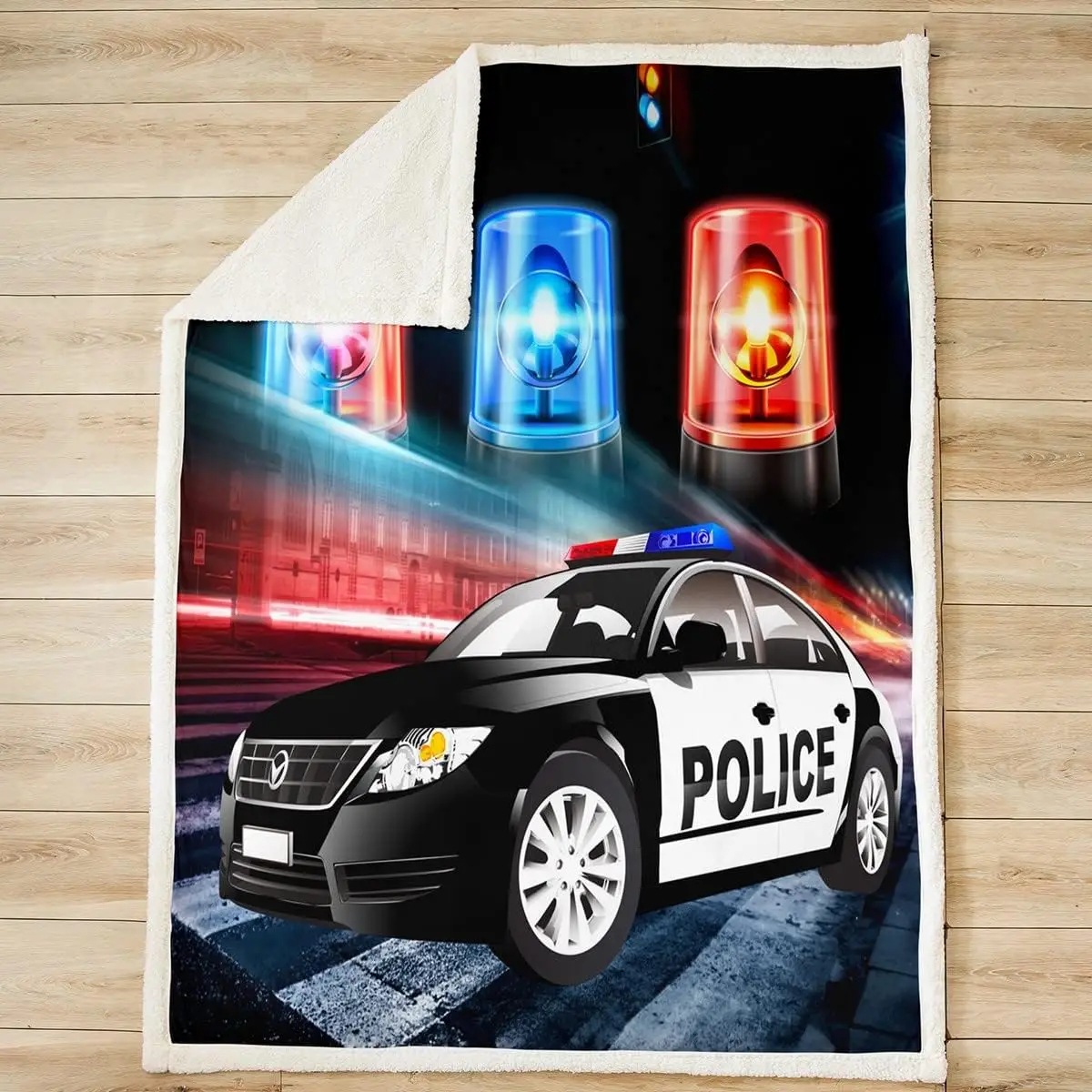 Kids Police Car Toddler Fleece Throw Blanket Policeman Boys Sherpa Blanket for Adults Girls Black The Polica Vehicle