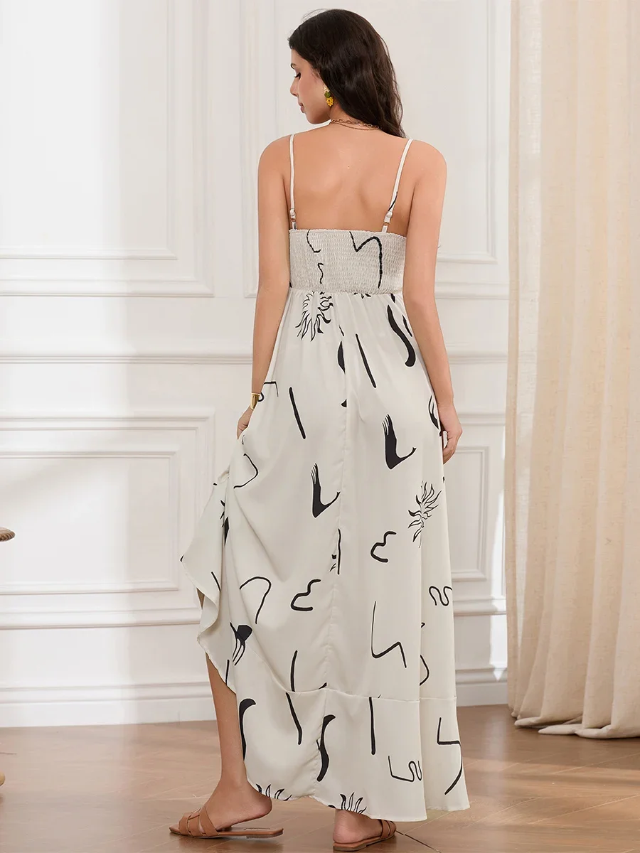 Frauen Slip Kleid Spaghetti Strap Floral Print Flowy Gefaltete Lange Kleid Sommer Böhmischen Casual Lose Sommerkleid