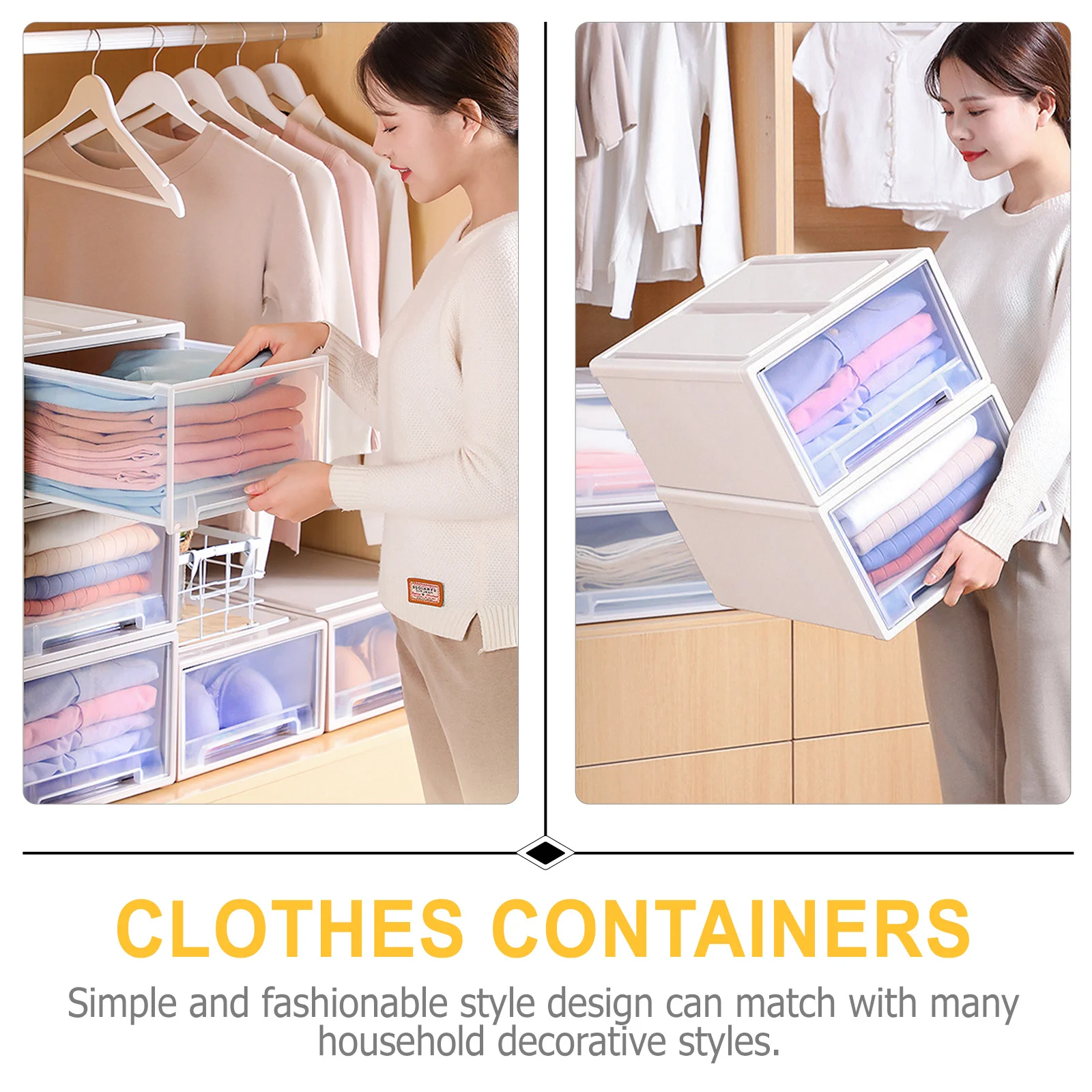 

2Pcs Transparent Storage Box Plastic Clothes Containers Organizer Wear-Resistant Drop-Resistant Simple Fashionable Style