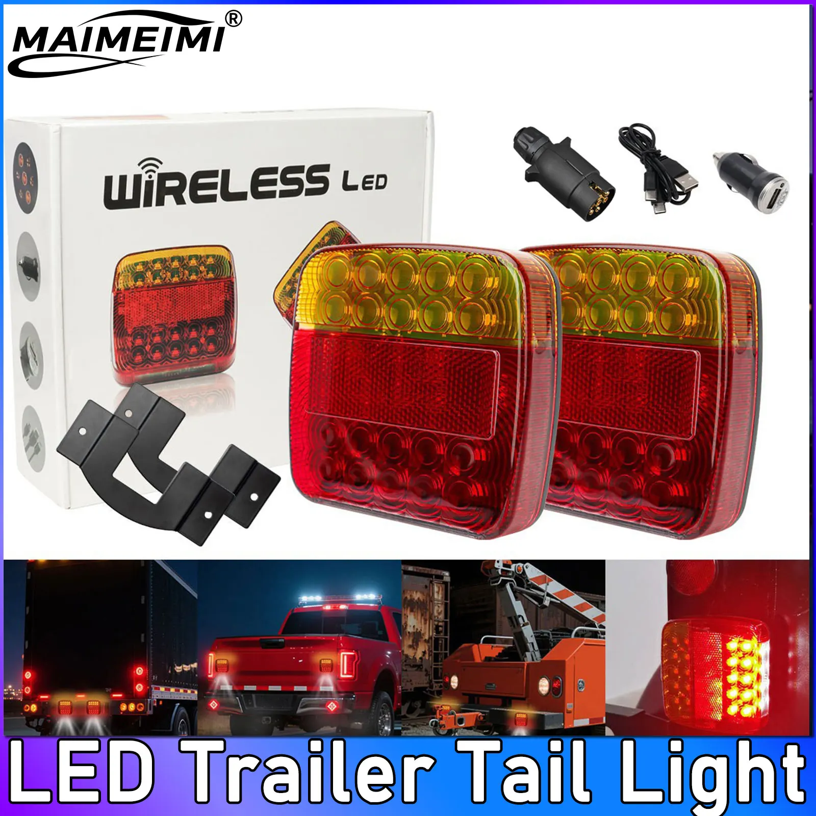 

1Set 12V Rear Towing Trailer Taillight LED Wireless Universal Trailer Rear Taillight Signal Warning Brake Lamp Brake Stop Lamp