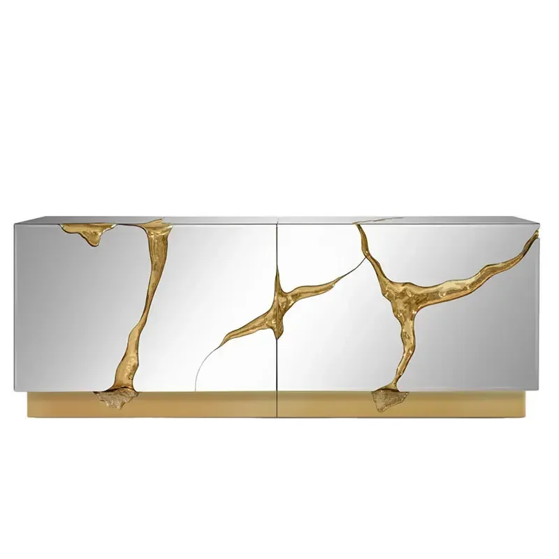 Solid wood dining side cabinet foyer creative entrance cabinet locker modern simple metal TV cabinet