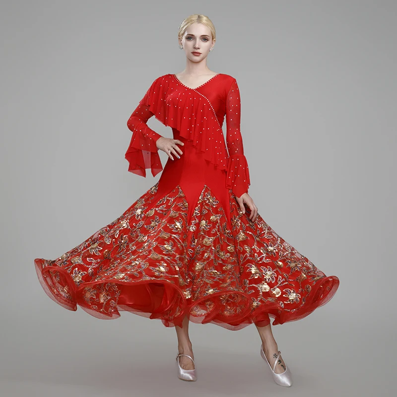 Falda de baile de salón moderna, falda de práctica de falda de actuación de Swing grande para baile de grupo