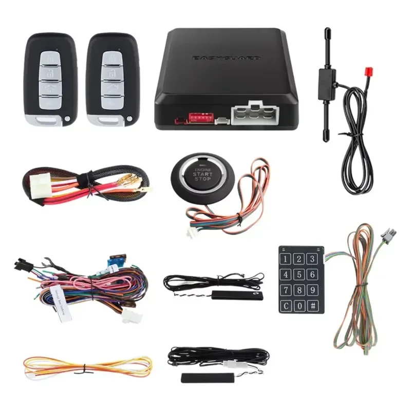 Smart PKE Keyless Entry System Push Button Switch Remote Car Starter Car Alarm One Way 2 Remotes 30-50m Range 433.92MHz